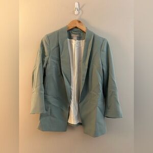 Women’s H&M Light Green Open Front Career Office Blazer Jacket 3/4 Sleeve Size S